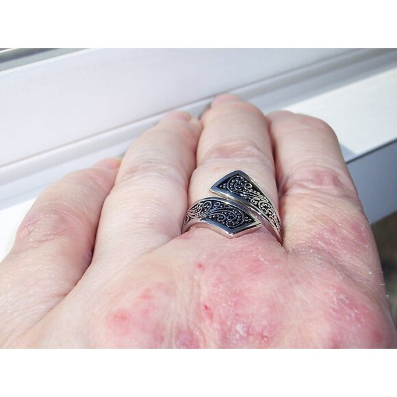 925 STERLING SILVER Unique Bali Bypass Swirl Ring - Picture 5 of 15
